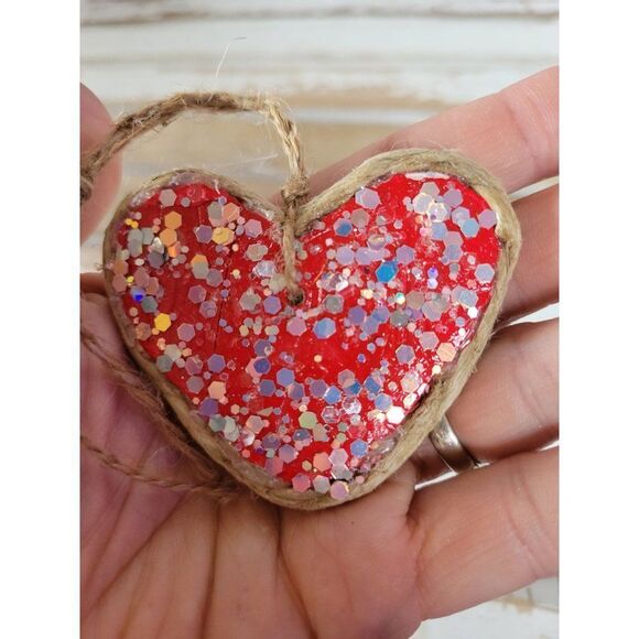 Sparkle heart twine red ornament Xmas tree - Picture 6 of 6
